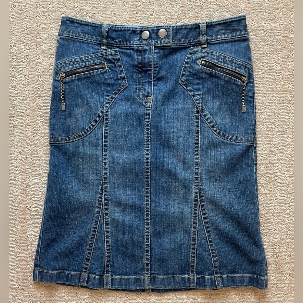 Y2K Trumpet Low Rise  Ann Taylor Loft‎ Denim Skirt Zipper Details  Sz 6 - Picture 14 of 14